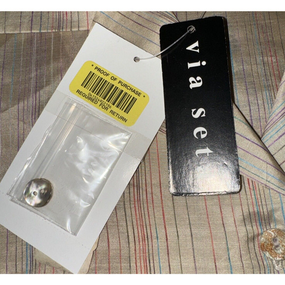 Via Seta Womens Silk Linen Shirt Dress SZ 14 Beige Multi Stripe Long Sleeve NWT - Picture 7 of 11